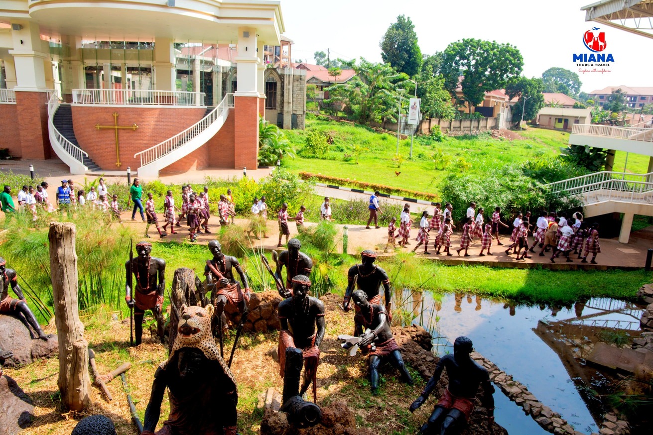 Students from Miana Tours & Travel exploring the Namugongo Anglican Shrines and Museum during a school history and culture tour.