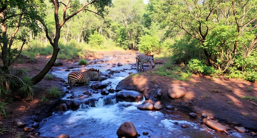 Tourists enjoying scenic Ugandan landscapes in December with clear skies and lush greenery during a holiday adventure.
