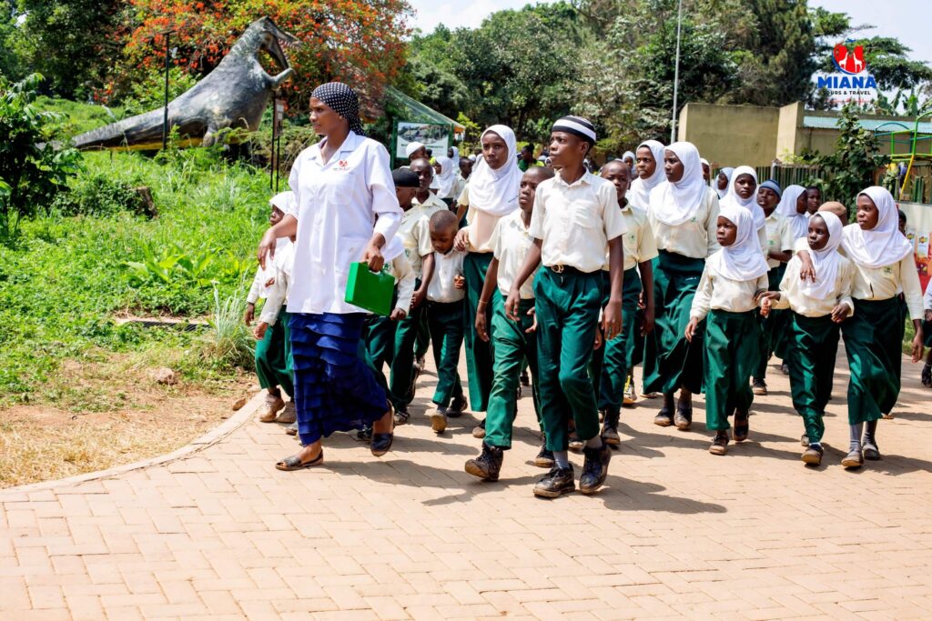 Students on an educational day tour in Entebbe visiting wildlife, aviation, and nature sites with Miana School Tours